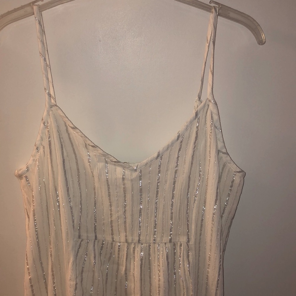 Aerie white cotton / silver metallic striped maxi dress.